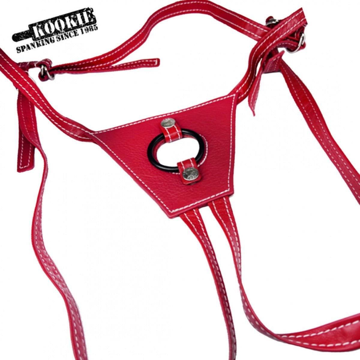 Kookie Leather Stallion Strap-On Harness Red