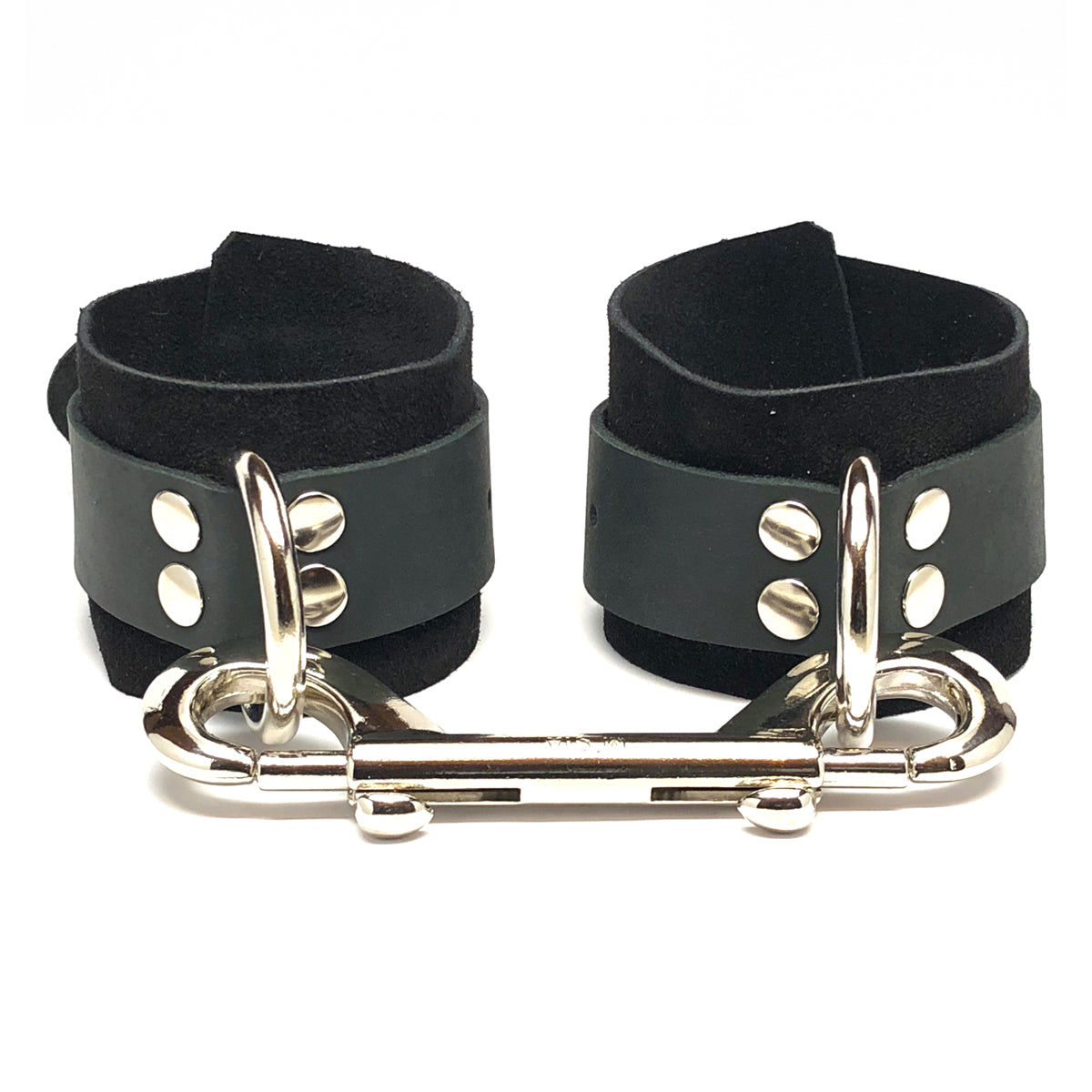 For bondage play that’s rough on the outside and soft on the inside, nothing works better than these handmade, suede-lined, leather wrist & ankle cuffs.